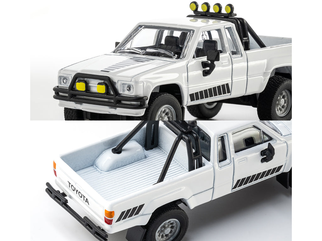 1985 Toyota Hilux SR5 Pickup Truck White with Black Graphics 'Collection' Series 1/64 Diecast Model Car by Majorette