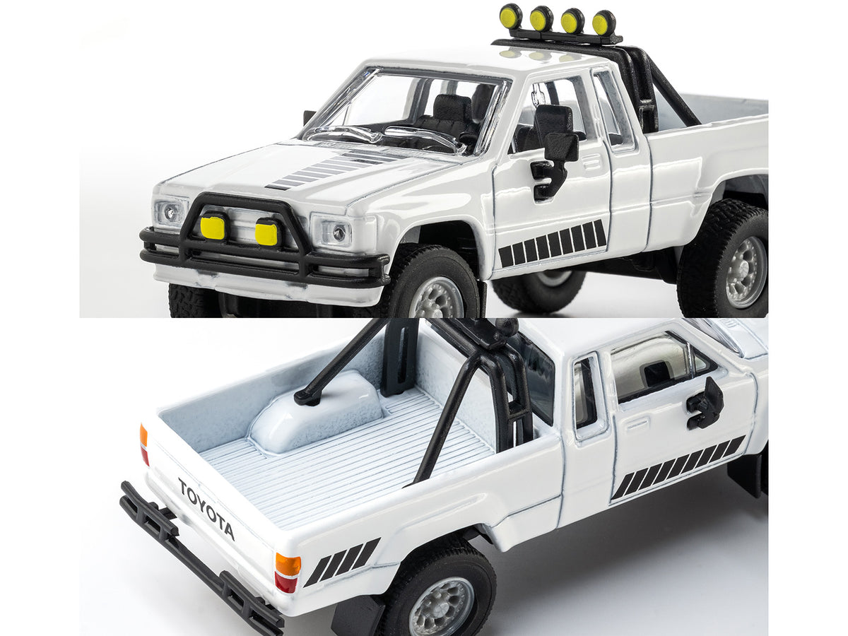 1985 Toyota Hilux SR5 Pickup Truck White with Black Graphics 'Collection' Series 1/64 Diecast Model Car by Majorette