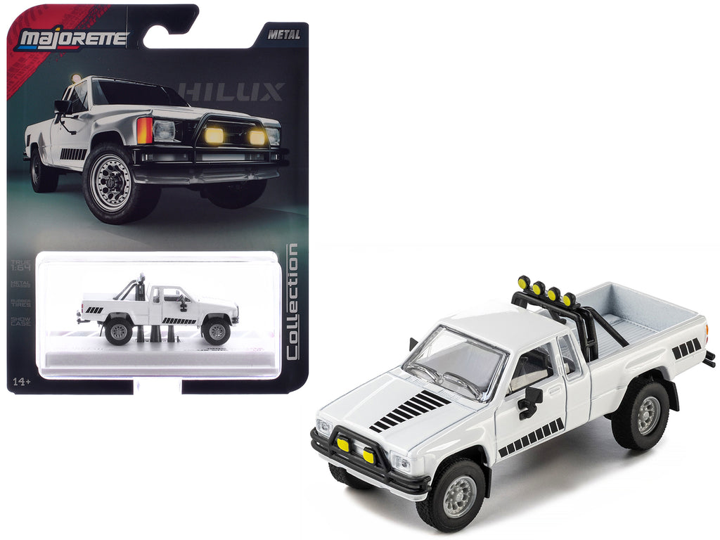 1985 Toyota Hilux SR5 Pickup Truck White with Black Graphics 'Collection' Series 1/64 Diecast Model Car by Majorette