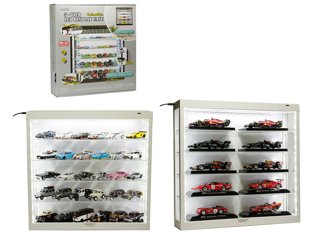 Showcase Wall Mount 5 Tier Display Case White with White Back Panel 'Mijo Exclusives' for 1/64-1/43 Scale Models