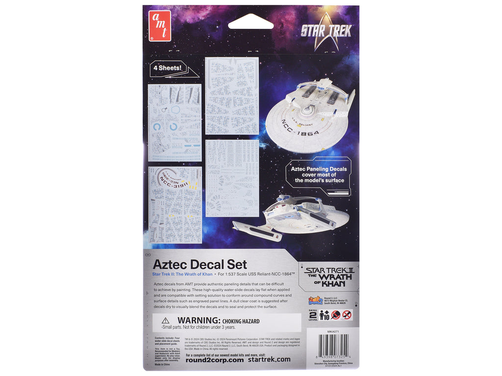 U.S.S. Reliant NCC-1864 Aztec Decal Set 'Star Trek II: The Wrath of Khan' (1982) Movie 1/537 Scale Model by AMT