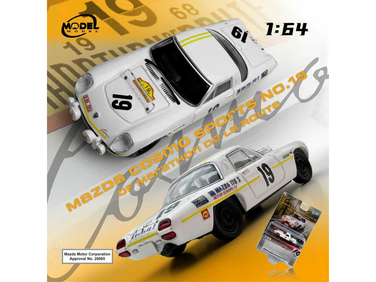 Mazda 110 S Cosmo Sports RHD (Right Hand Drive) #19 'Marathon de la Route' (1968) 1/64 Diecast Model Car by Model Model