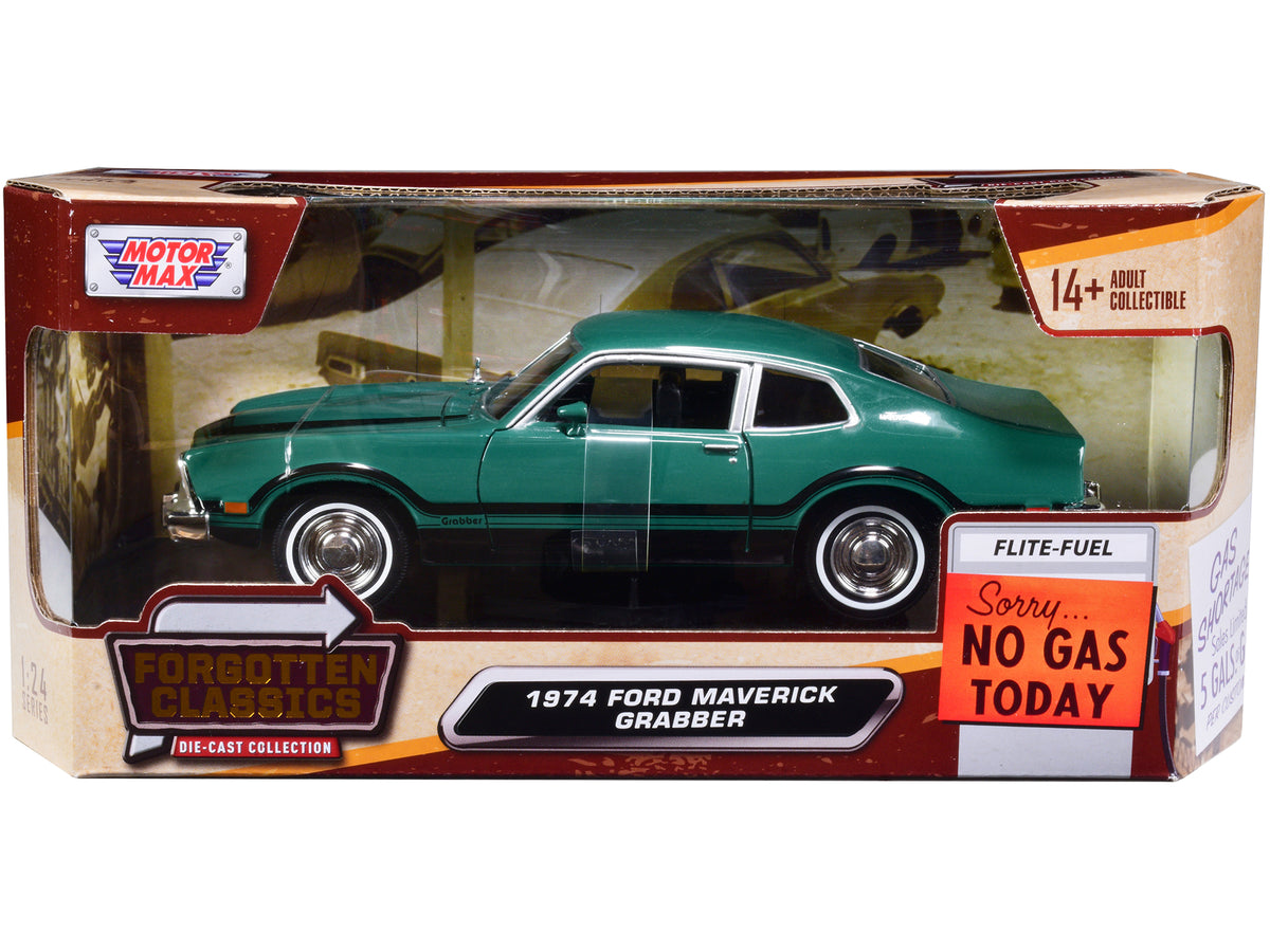 1974 Ford Maverick Grabber Green with Black Stripes 'Forgotten Classics' Series 1/24 Diecast Model Car by Motormax