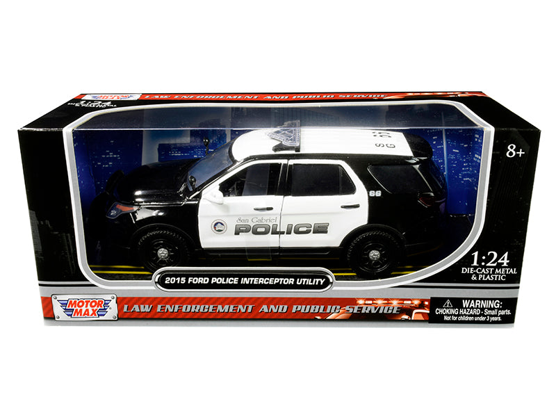 2015 Ford Police Interceptor Utility 'San Gabriel Police' (California) Black and White 1/24 Diecast Model Car by Motormax