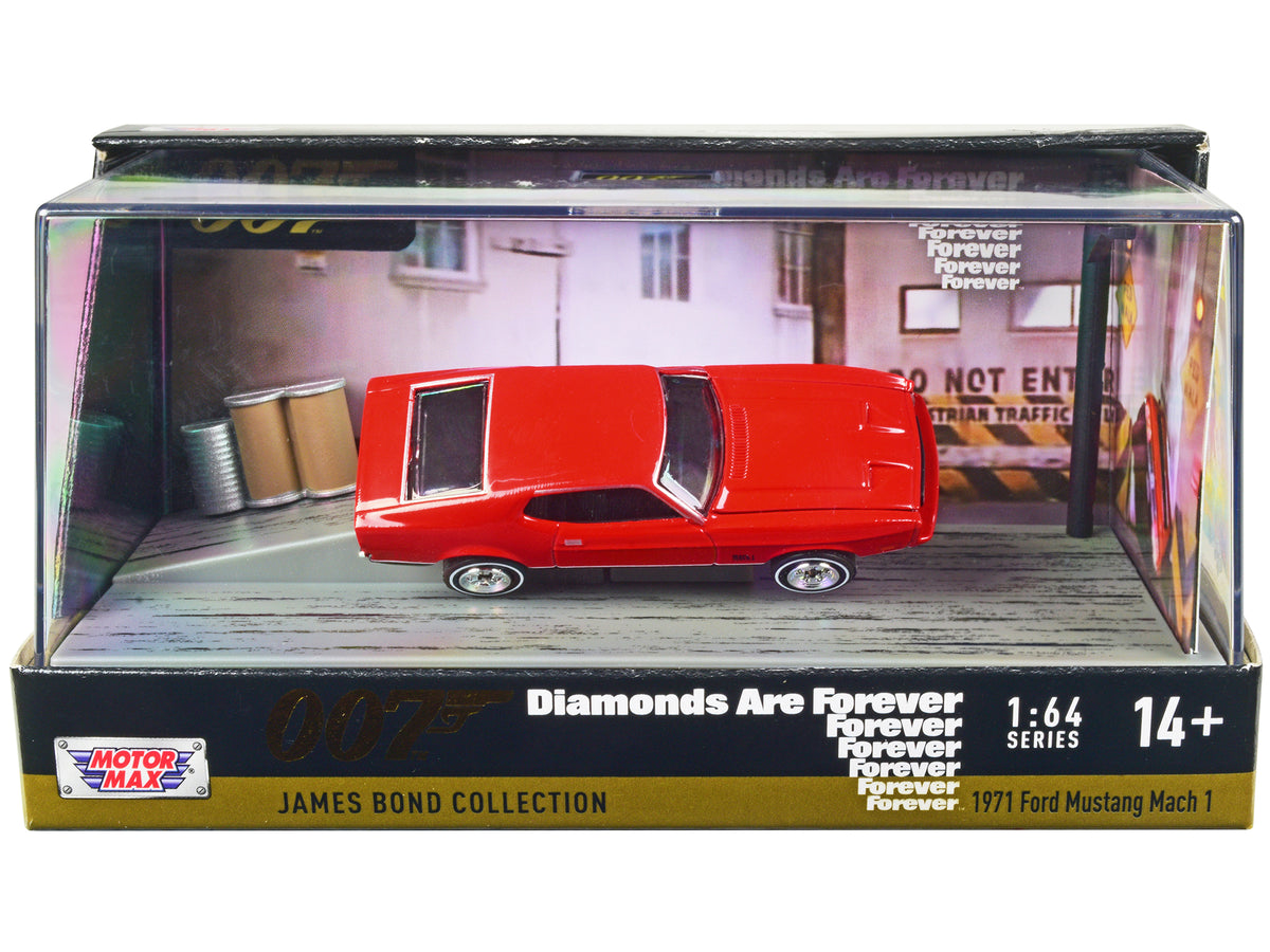 1971 Ford Mustang Mach 1 Red James Bond 007 'Diamonds are Forever' (1971) Movie with Display 1/64 Diecast Model Car by Motormax