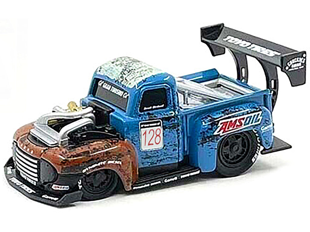 1949 Ford F1 Pickup Truck #128 'Old Smokey' Blue and Brown (Weathered) 1/64 Diecast Model Car by Muscle Machines