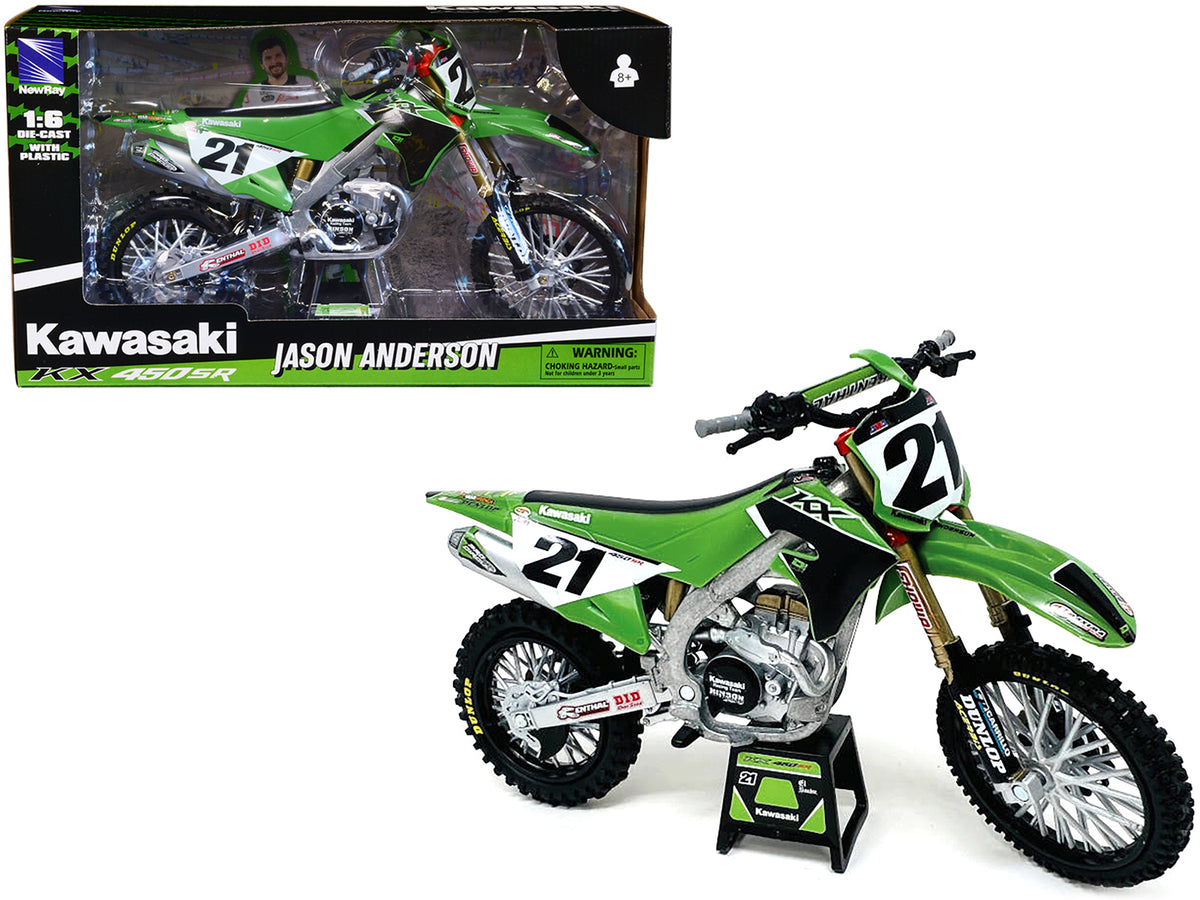 Kawasaki KX450SR Dirt Bike Motorcycle #21 Jason Anderson Green and Black 'Kawasaki Racing Team' 1/6 Model by New Ray