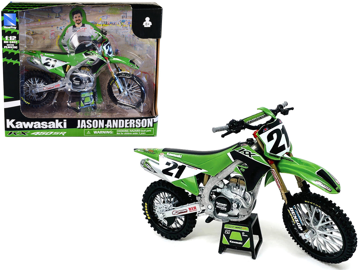 Kawasaki KX450SR Dirt Bike Motorcycle #21 Jason Anderson Green and Black 'Kawasaki Racing Team' 1/12 Model by New Ray