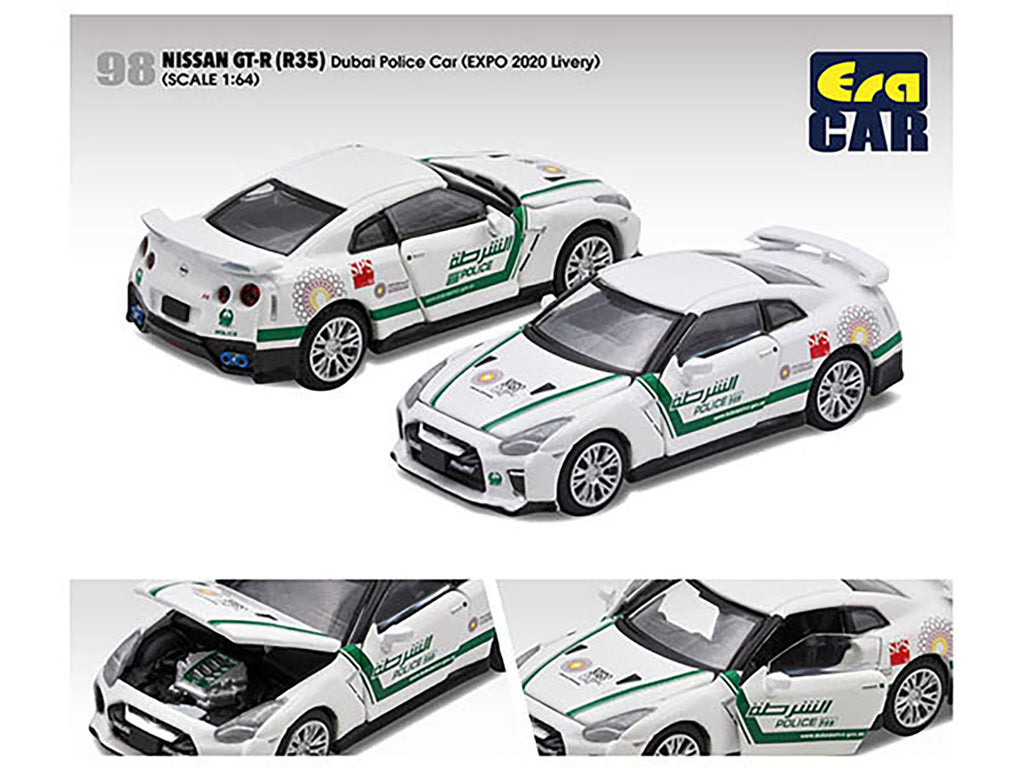 Nissan GT-R (R35) White Dubai Police 'EXPO 2020' Livery Limited Edition to 720 pieces Worldwide 1/64 Diecast Model Car by Era Car
