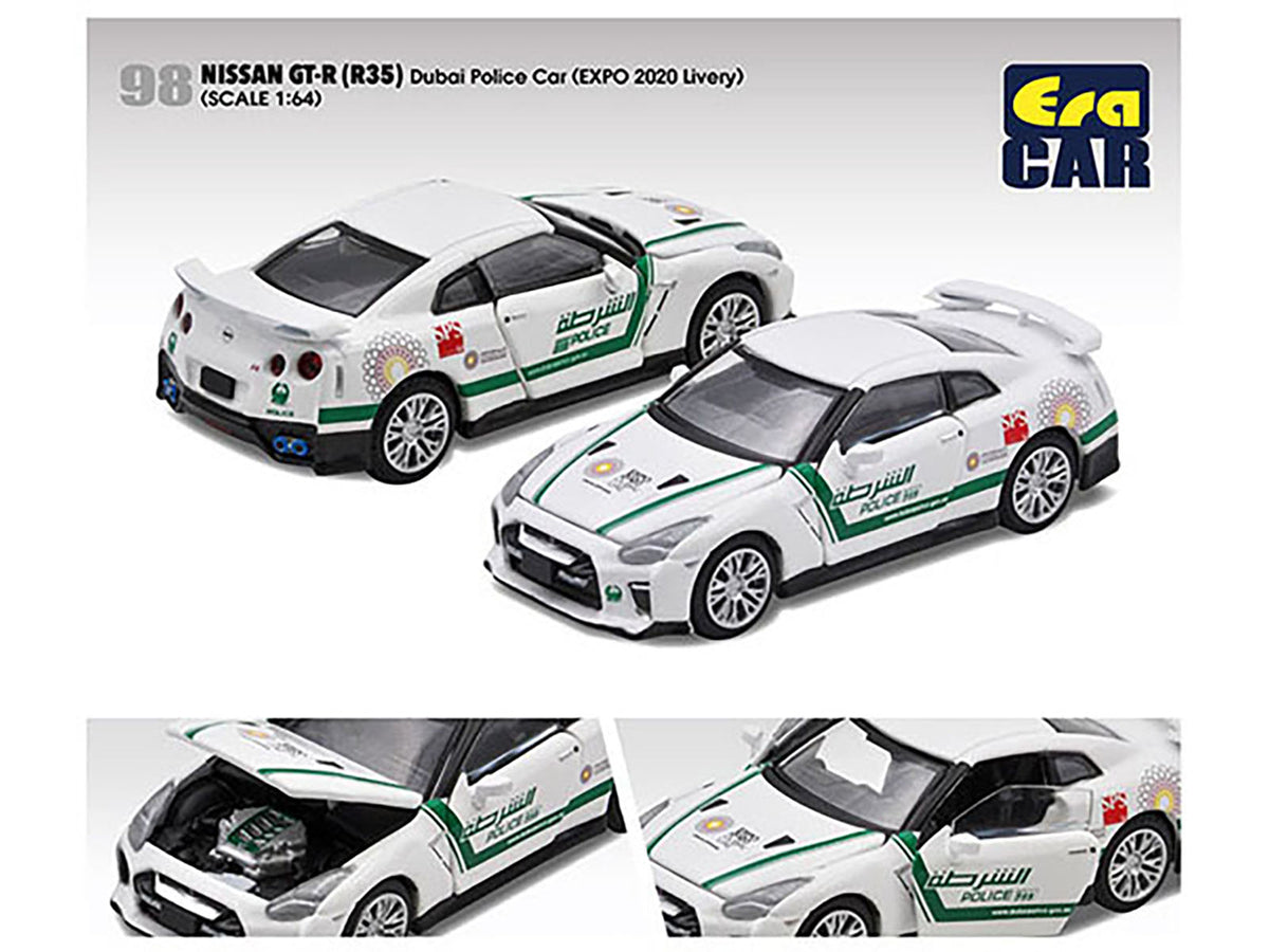 Nissan GT-R (R35) White Dubai Police 'EXPO 2020' Livery Limited Edition to 720 pieces Worldwide 1/64 Diecast Model Car by Era Car