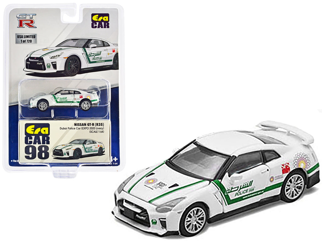 Nissan GT-R (R35) White Dubai Police 'EXPO 2020' Livery Limited Edition to 720 pieces Worldwide 1/64 Diecast Model Car by Era Car