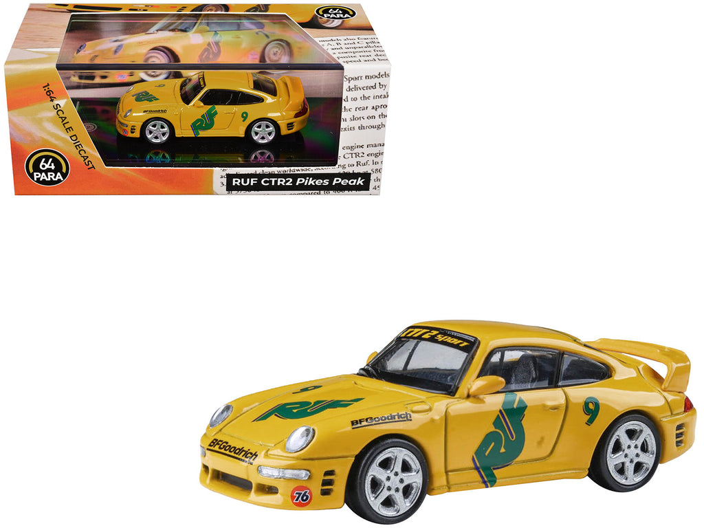 RUF CTR2 #9 'Pikes Peak' Yellow with Graphics 1/64 Diecast Model Car by Paragon Models