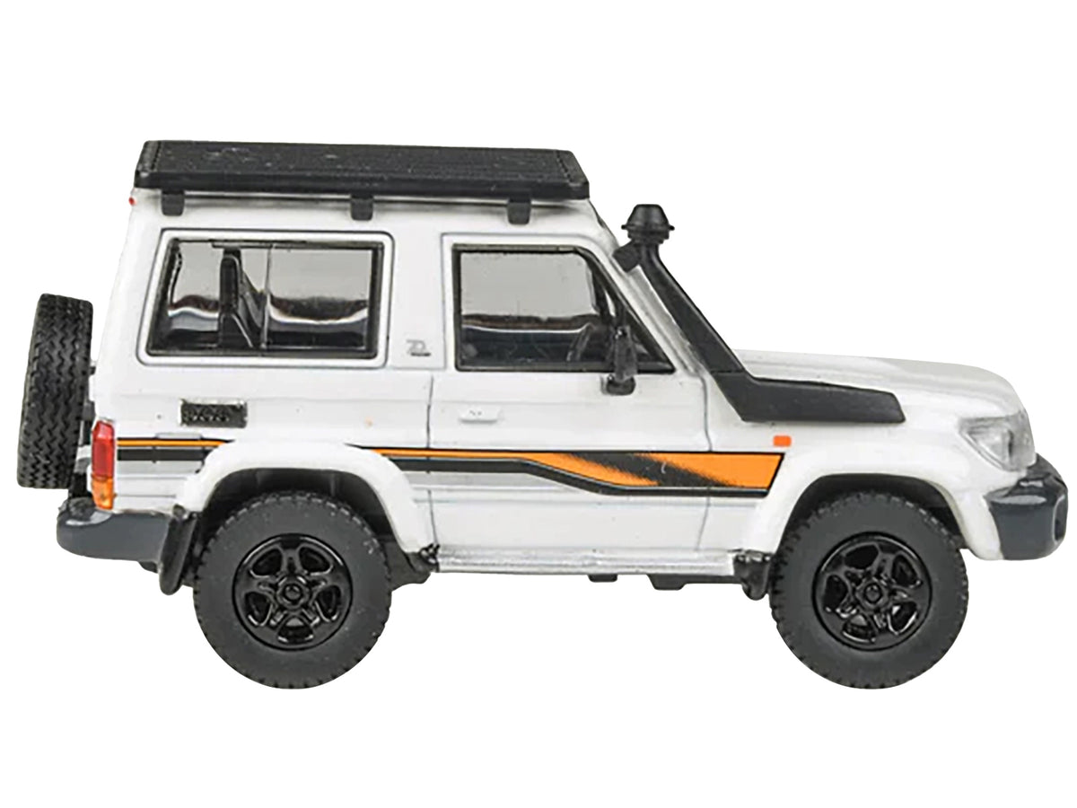 2023 Toyota Land Cruiser 71 White '70th Anniversary' with Stripes and Roofrack 1/64 Diecast Model Car by Paragon Models