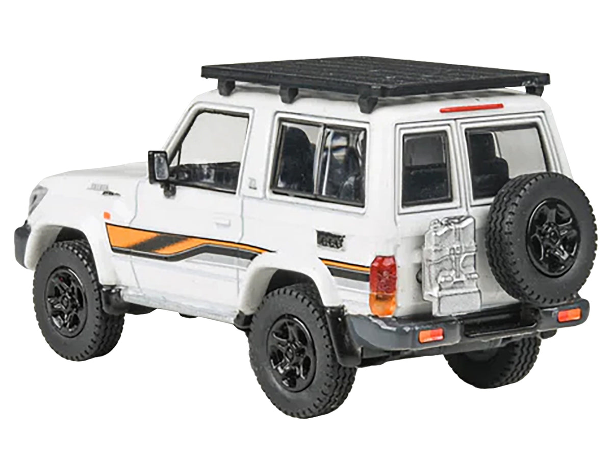 2023 Toyota Land Cruiser 71 White '70th Anniversary' with Stripes and Roofrack 1/64 Diecast Model Car by Paragon Models