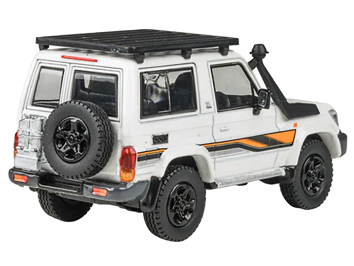 2023 Toyota Land Cruiser 71 White '70th Anniversary' with Stripes and Roofrack 1/64 Diecast Model Car by Paragon Models