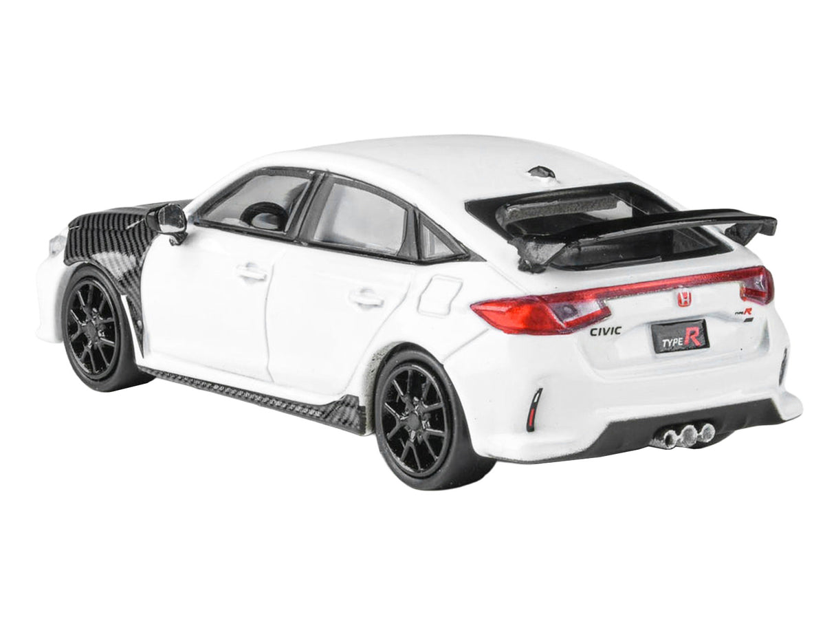 2025 Honda Civic Type R FL5 White with Carbon Hood and Accents 1/64 Diecast Model Car by Paragon Models