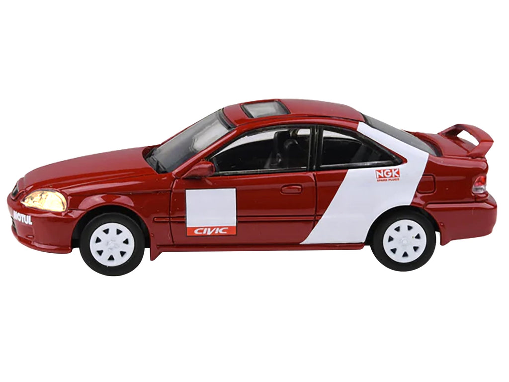 1999 Honda Civic Si EM1 'Kanjo Livery' Red with White Stripes 1/64 Diecast Model Car by Paragon Models