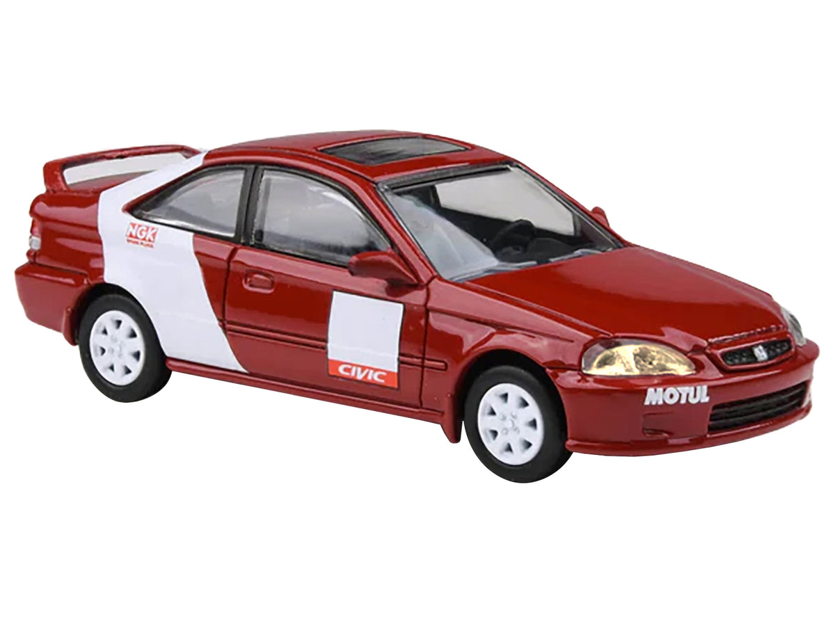 1999 Honda Civic Si EM1 'Kanjo Livery' Red with White Stripes 1/64 Diecast Model Car by Paragon Models