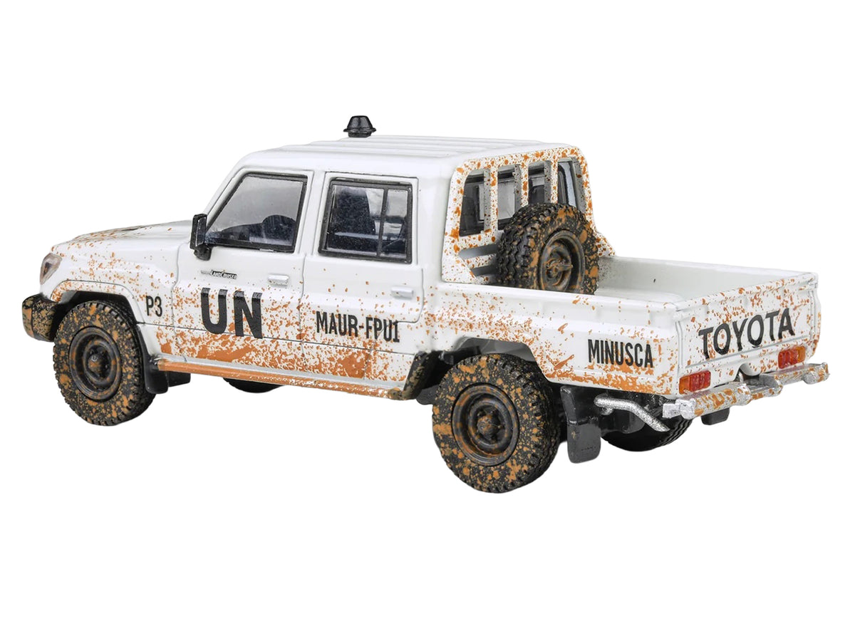 2014 Toyota Land Cruiser LC 79 Pickup Truck 'UN MINUSCA' White (Dirty Version) 1/64 Diecast Model Car by Paragon Models