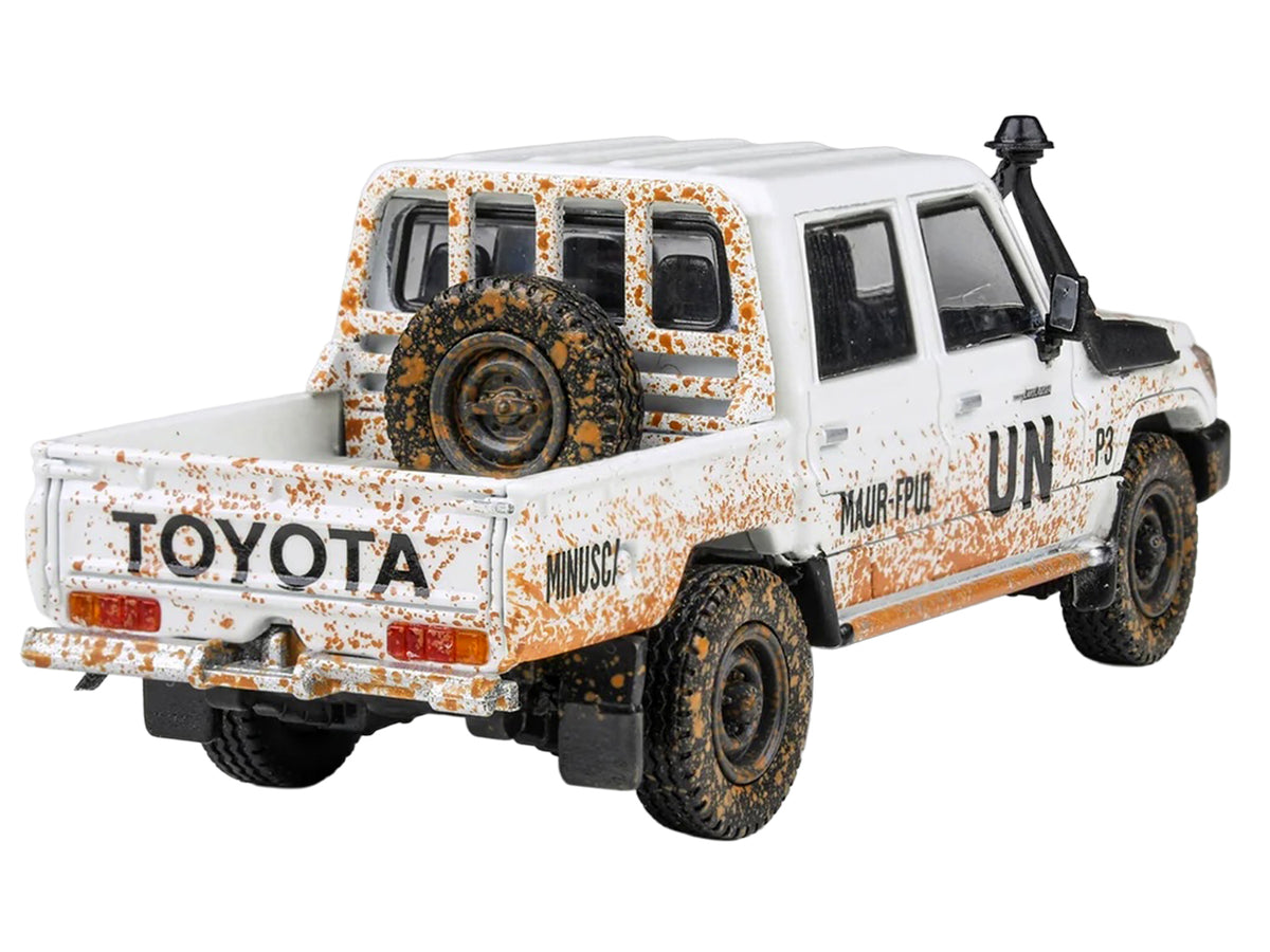 2014 Toyota Land Cruiser LC 79 Pickup Truck 'UN MINUSCA' White (Dirty Version) 1/64 Diecast Model Car by Paragon Models