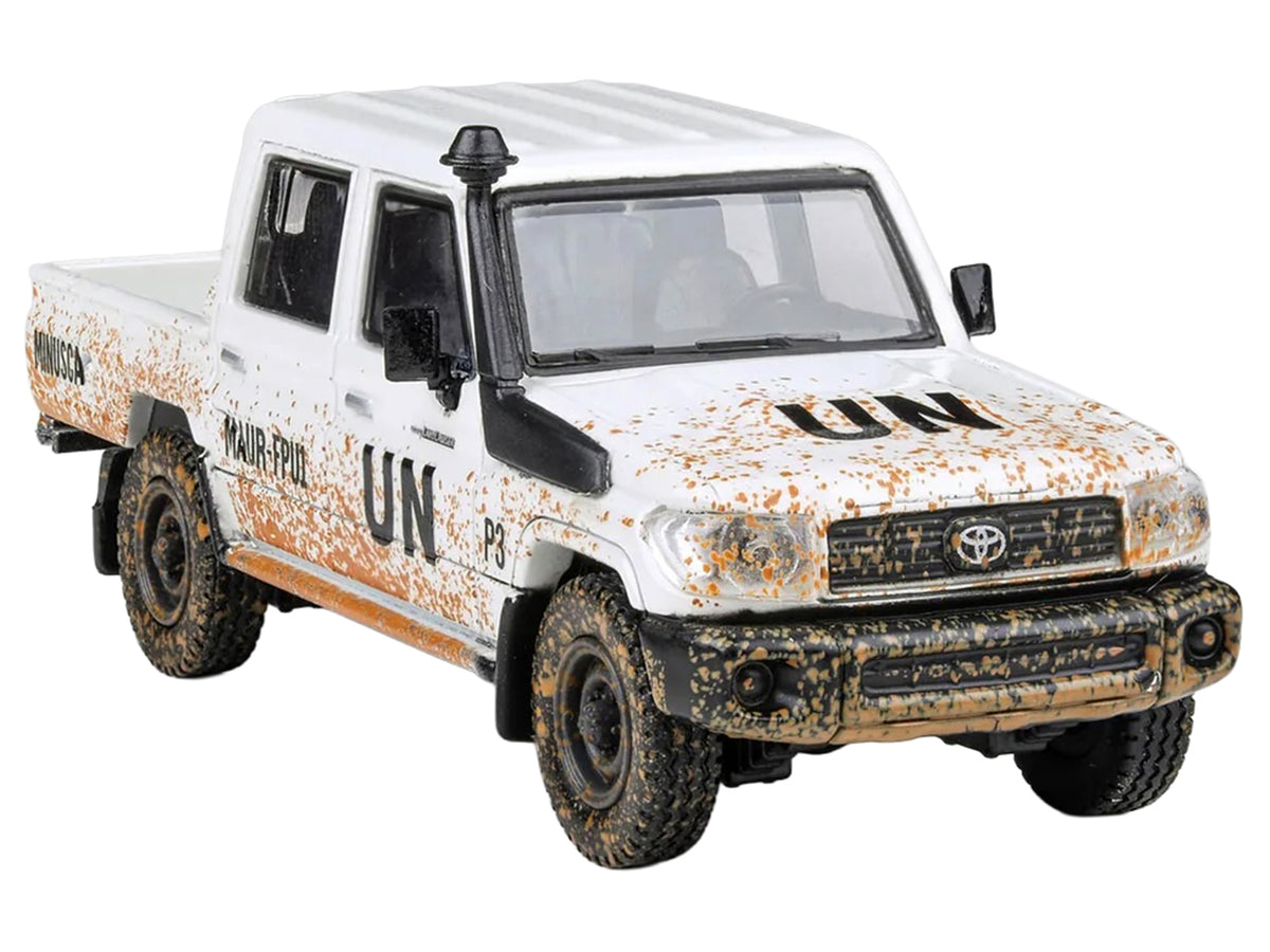 2014 Toyota Land Cruiser LC 79 Pickup Truck 'UN MINUSCA' White (Dirty Version) 1/64 Diecast Model Car by Paragon Models