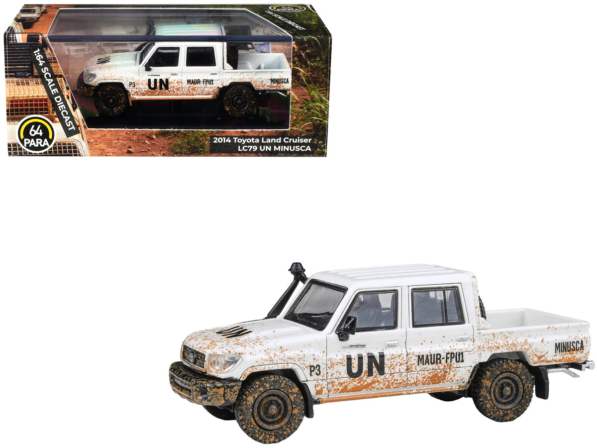 2014 Toyota Land Cruiser LC 79 Pickup Truck 'UN MINUSCA' White (Dirty Version) 1/64 Diecast Model Car by Paragon Models