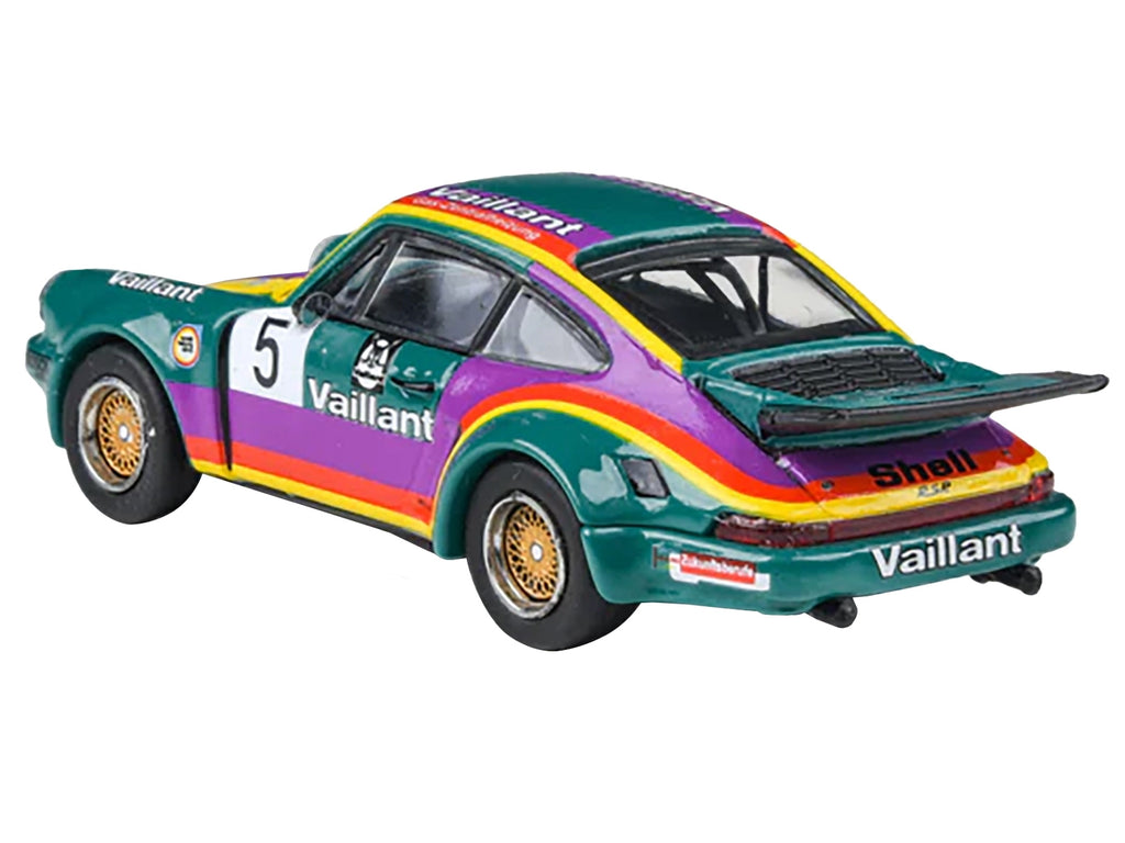 1975 Porsche 911 Carrera RSR 3.0 #5 'Kremer Racing - Vaillant' Green with Stripes 1/64 Diecast Model Car by Paragon Models