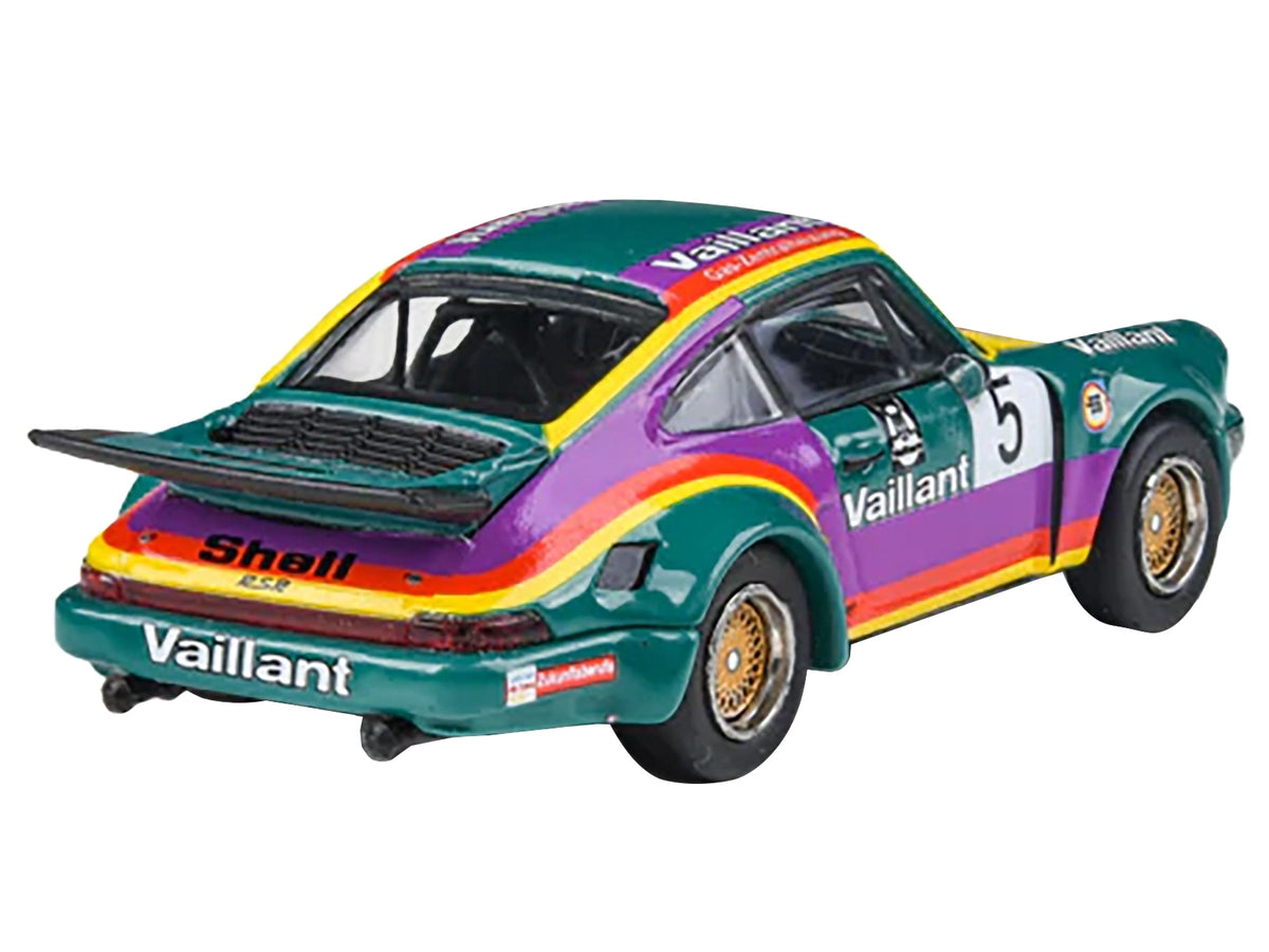 1975 Porsche 911 Carrera RSR 3.0 #5 'Kremer Racing - Vaillant' Green with Stripes 1/64 Diecast Model Car by Paragon Models