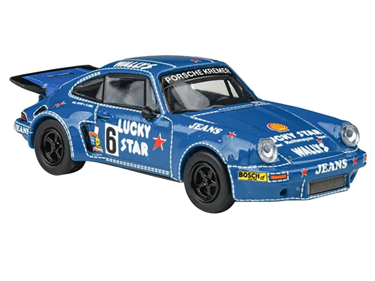 1975 Porsche 911 Carrera RSR 3.0 #6 'Kremer Racing - Wallys Jeans' Blue 1/64 Diecast Model Car by Paragon Models