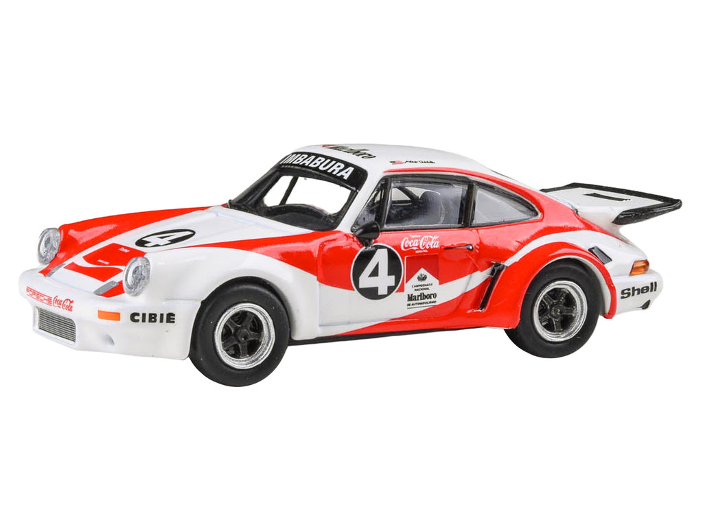 1976 Porsche 911 Carrera RSR 3.0 Ecuador #4 'Fernando Madera' White and Red with Graphics 1/64 Diecast Model Car by Paragon Models