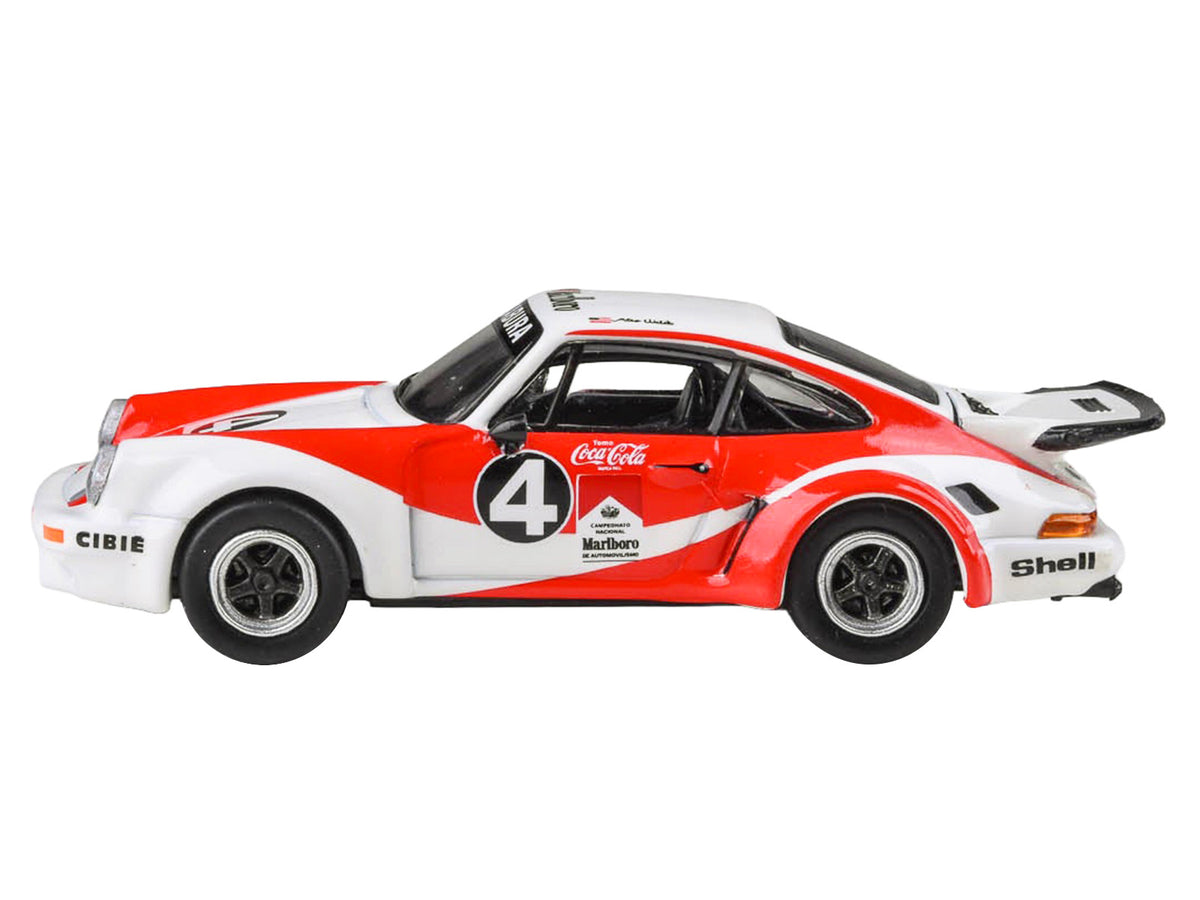 1976 Porsche 911 Carrera RSR 3.0 Ecuador #4 'Fernando Madera' White and Red with Graphics 1/64 Diecast Model Car by Paragon Models