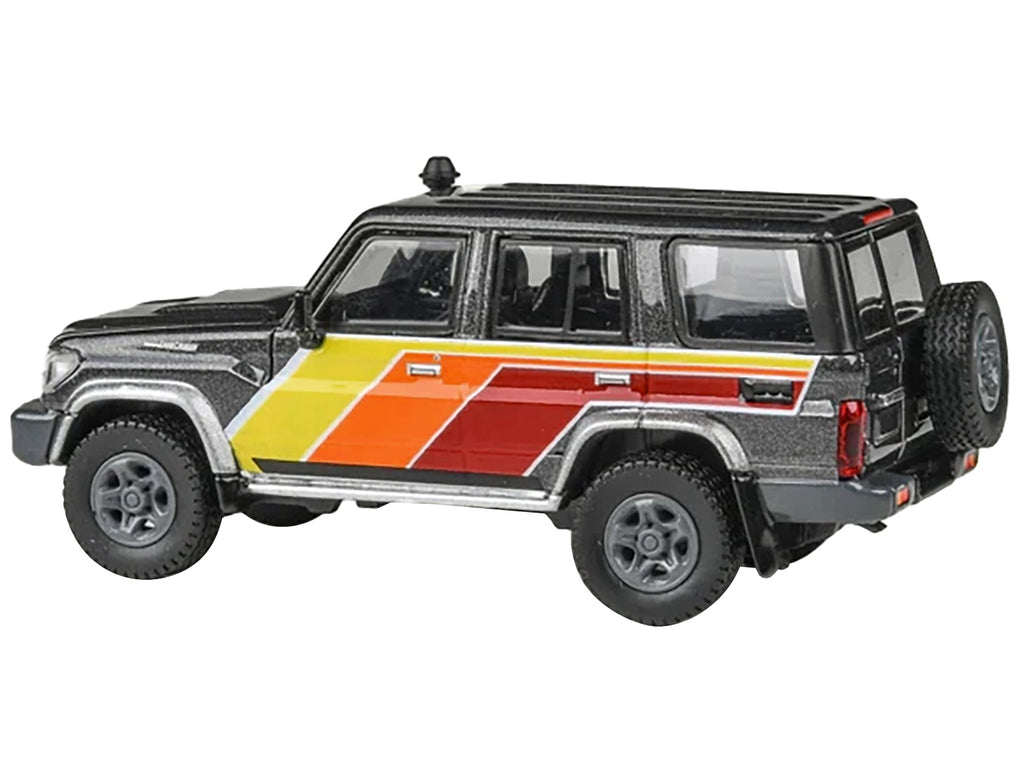 2014 Toyota Land Cruiser LC76 'TRD Livery' Gray Metallic with Stripes 1/64 Diecast Model Car by Paragon Models