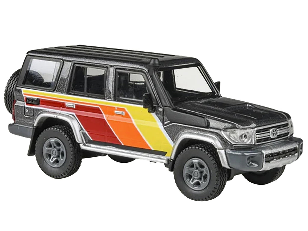 2014 Toyota Land Cruiser LC76 'TRD Livery' Gray Metallic with Stripes 1/64 Diecast Model Car by Paragon Models