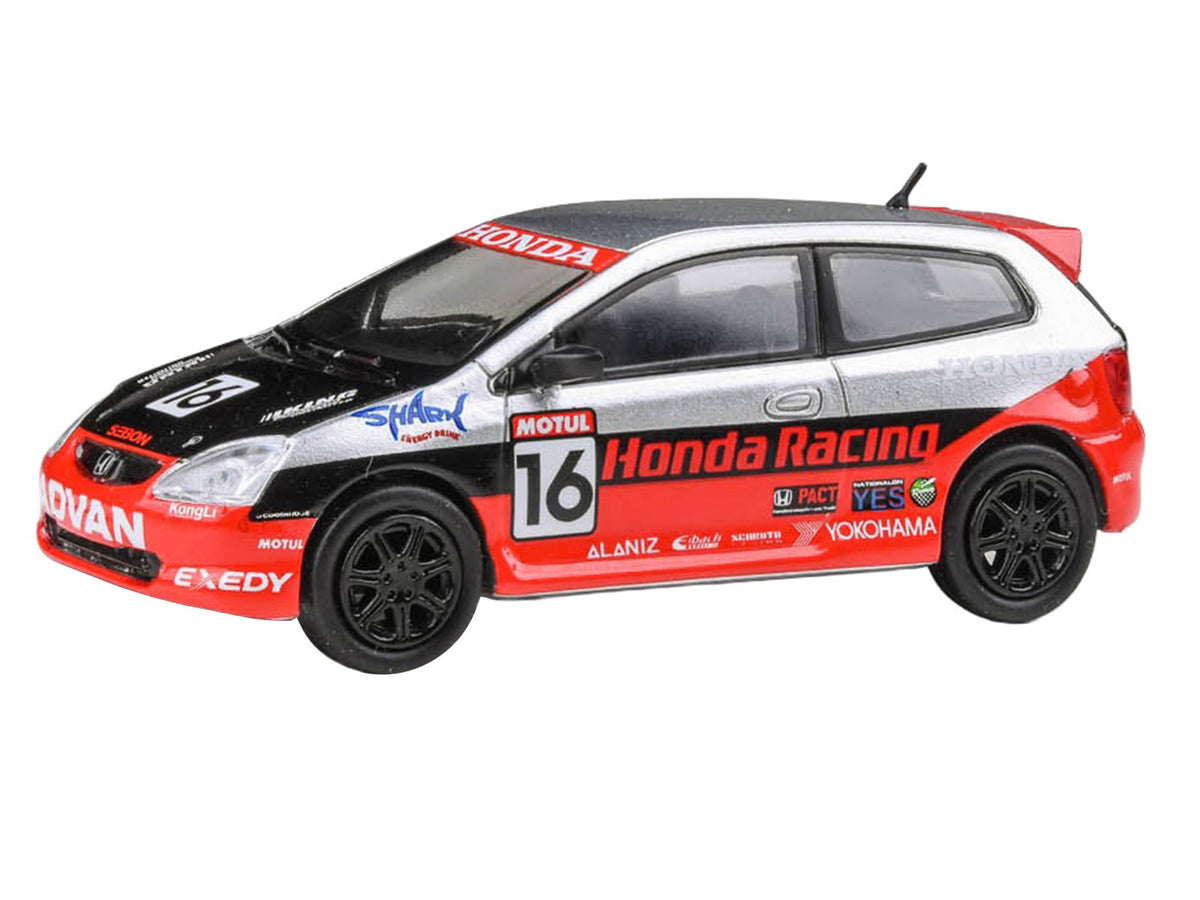 2005 Honda Civic #16 'SEMA RealTime Racing' Silver Metallic and Red with Black Graphics 1/64 Diecast Model Car by Paragon Models