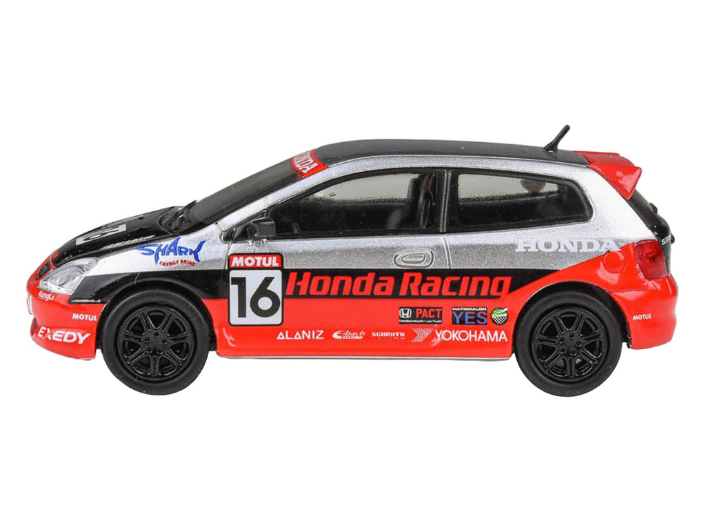 2005 Honda Civic #16 'SEMA RealTime Racing' Silver Metallic and Red with Black Graphics 1/64 Diecast Model Car by Paragon Models