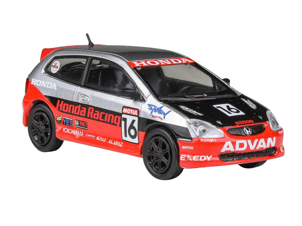 2005 Honda Civic #16 'SEMA RealTime Racing' Silver Metallic and Red with Black Graphics 1/64 Diecast Model Car by Paragon Models