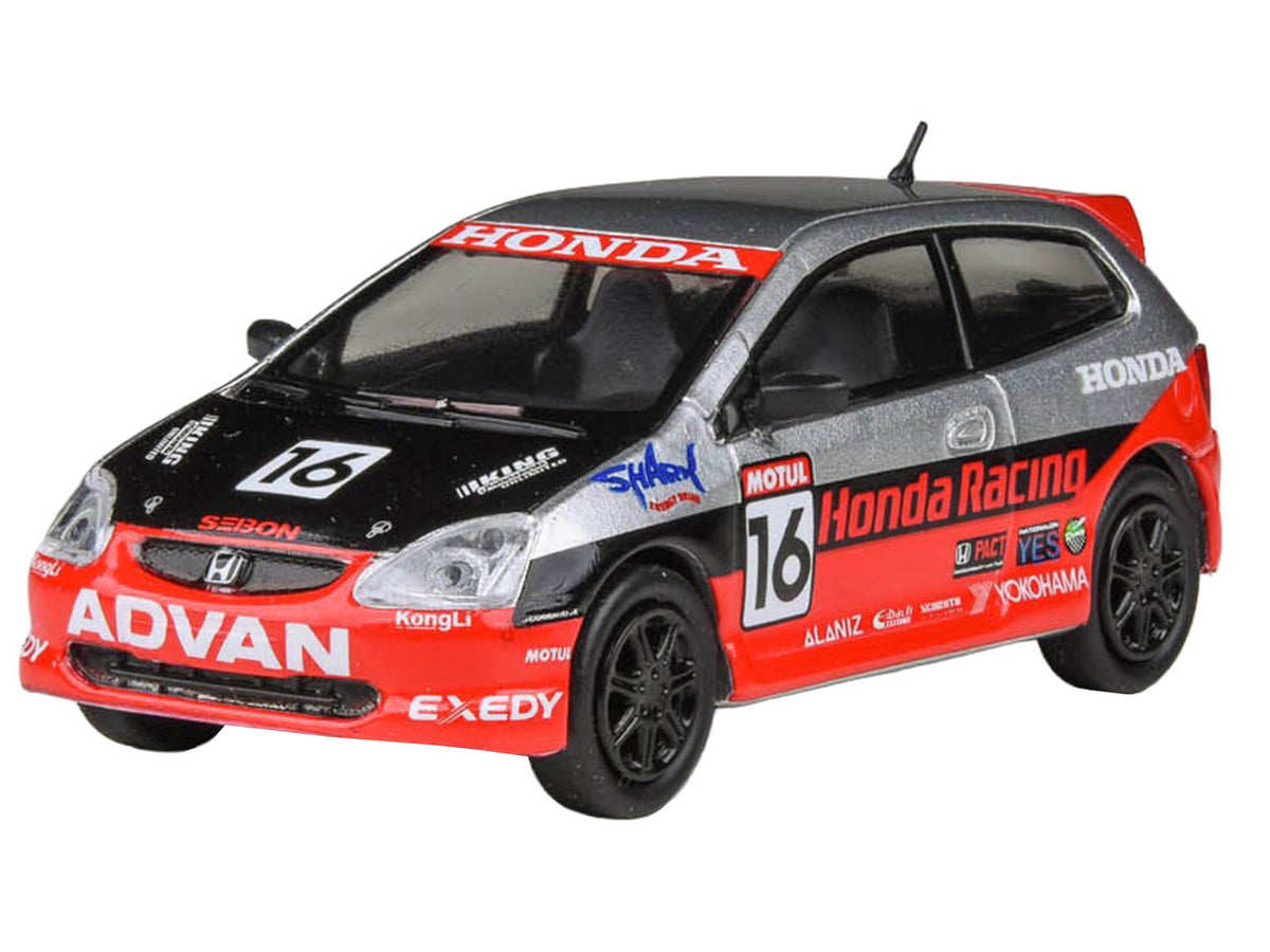 2005 Honda Civic #16 'SEMA RealTime Racing' Silver Metallic and Red with Black Graphics 1/64 Diecast Model Car by Paragon Models