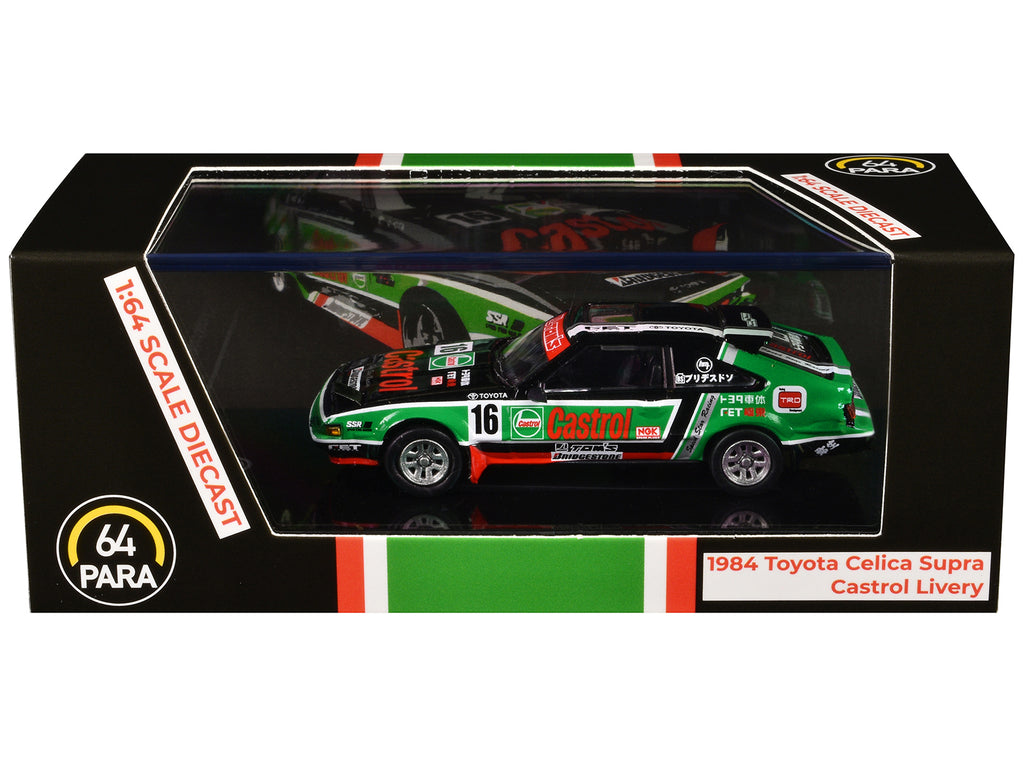 1984 Toyota Celica Supra #16 'Castrol Livery' Black and Green with Graphics 1/64 Diecast Model Car by Paragon Models