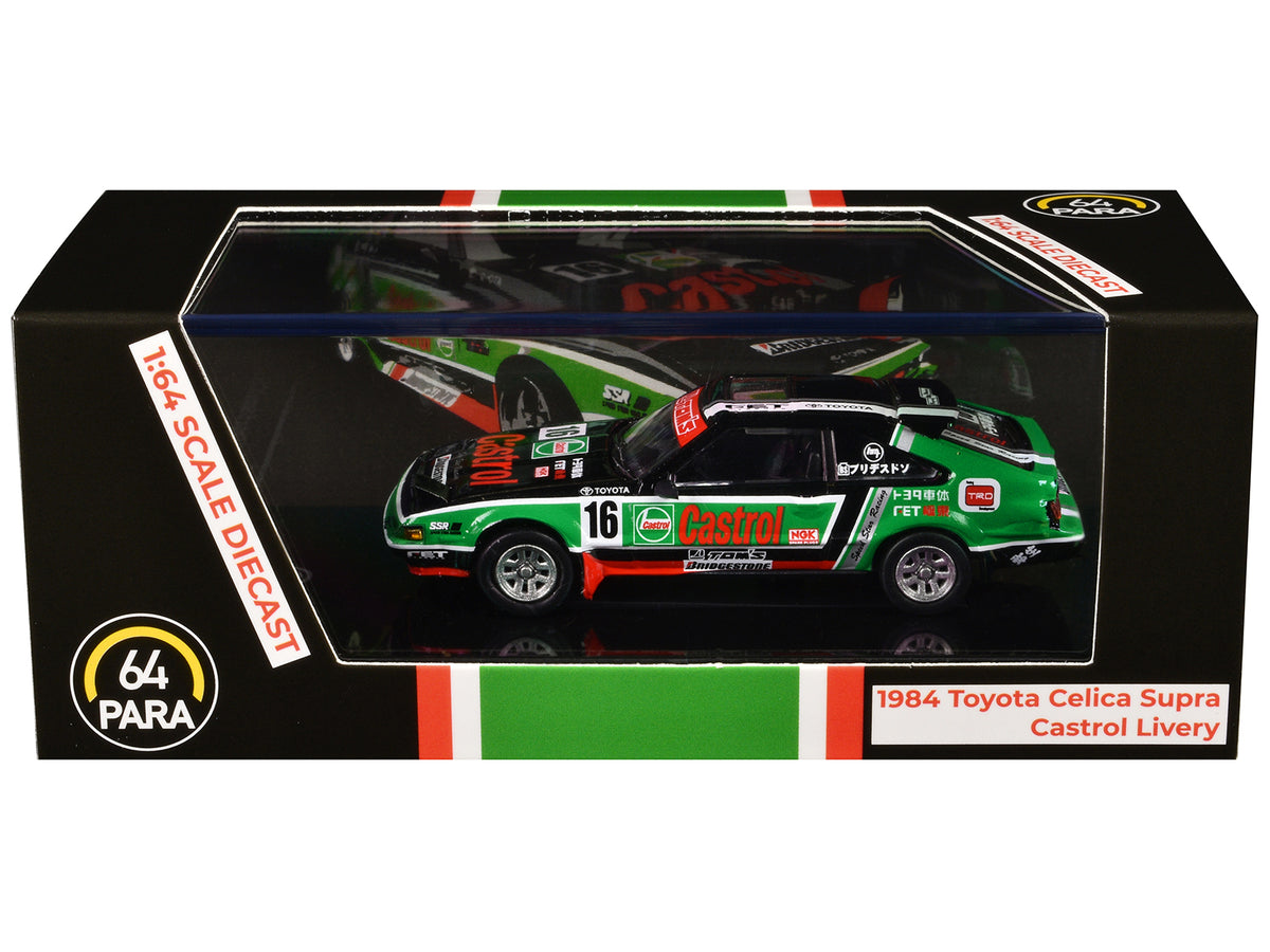 1984 Toyota Celica Supra #16 'Castrol Livery' Black and Green with Graphics 1/64 Diecast Model Car by Paragon Models