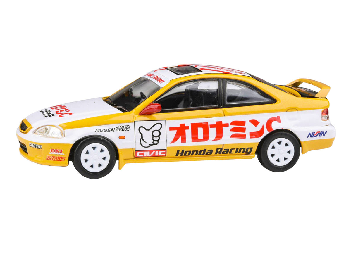 1999 Honda Civic EM1 RHD (Right Hand Drive) 'Oyatsu Racing' White and Yellow with Graphics 1/64 Diecast Model Car by Paragon Models