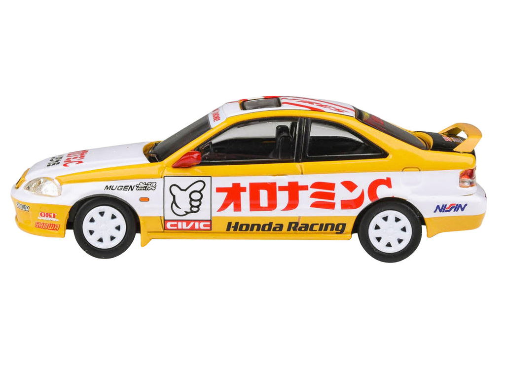 1999 Honda Civic EM1 RHD (Right Hand Drive) 'Oyatsu Racing' White and Yellow with Graphics 1/64 Diecast Model Car by Paragon Models