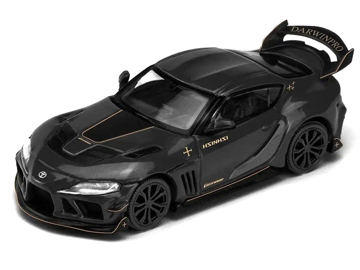 Toyota Supra DarwinPro Black with Gold Accents 'Enigma Exclusive Edition' 1/64 Diecast Model Car by Pop Race