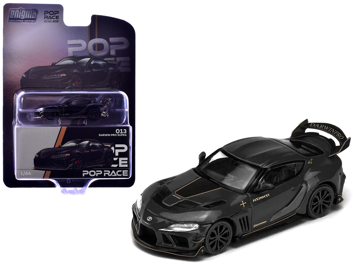 Toyota Supra DarwinPro Black with Gold Accents 'Enigma Exclusive Edition' 1/64 Diecast Model Car by Pop Race