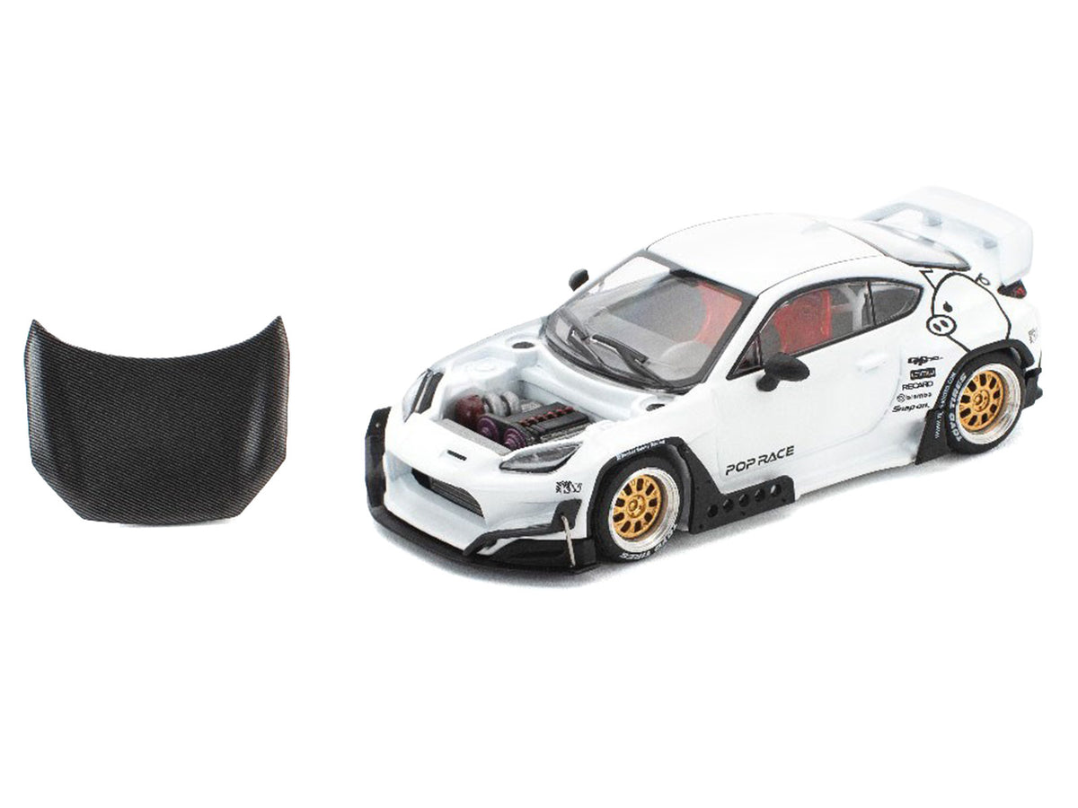 Toyota Pandem GR86 White with Carbon Hood 'Enigma Exclusive Edition' 1/64 Diecast Model Car by Pop Race