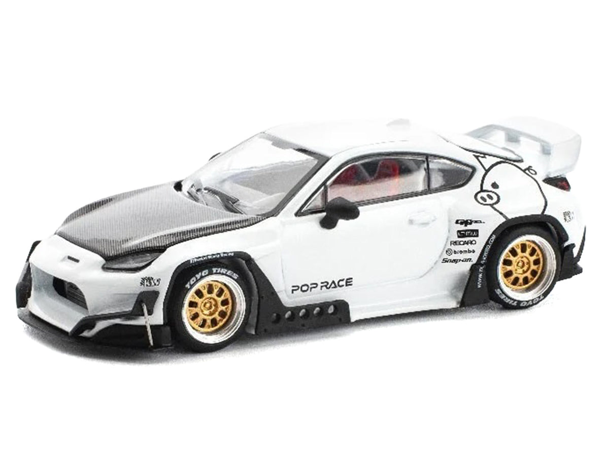 Toyota Pandem GR86 White with Carbon Hood 'Enigma Exclusive Edition' 1/64 Diecast Model Car by Pop Race