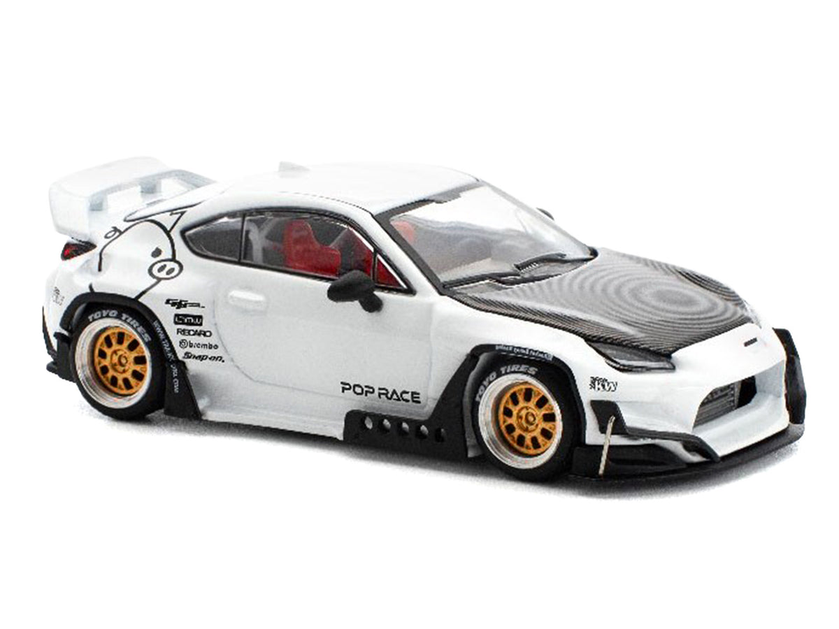 Toyota Pandem GR86 White with Carbon Hood 'Enigma Exclusive Edition' 1/64 Diecast Model Car by Pop Race