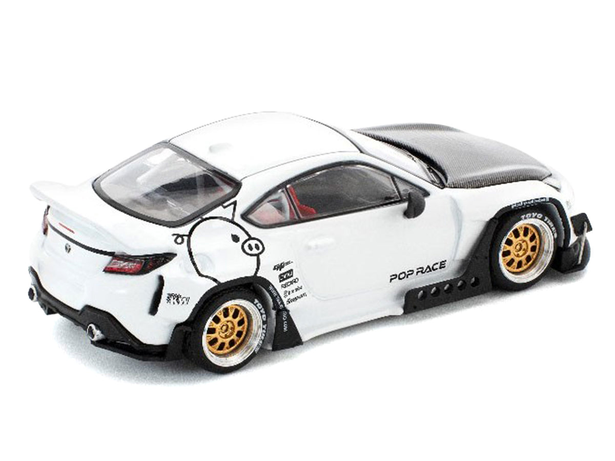 Toyota Pandem GR86 White with Carbon Hood 'Enigma Exclusive Edition' 1/64 Diecast Model Car by Pop Race
