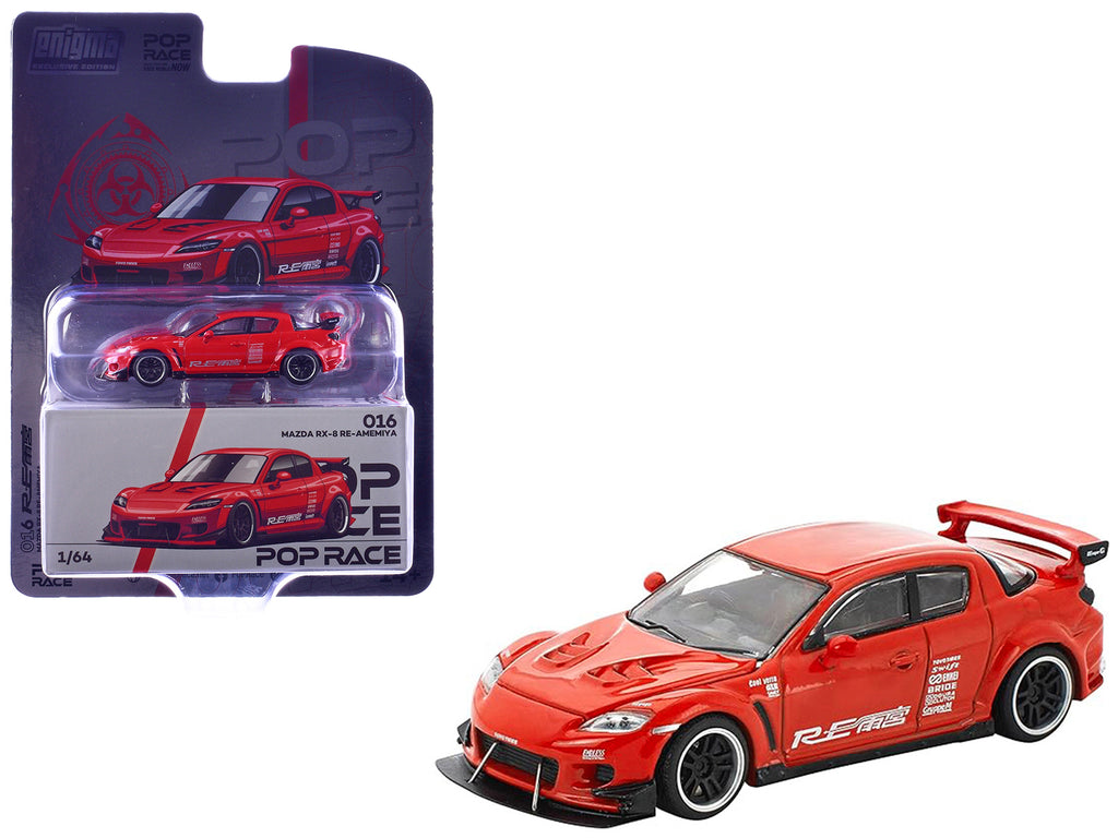 Mazda RX-8 RE-Amemiya RHD (Right Hand Drive) Red with Graphics 'Enigma Exclusive Edition' 1/64 Die Cast Model Car by Pop Race