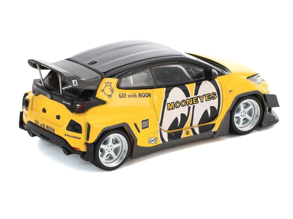 Pandem GR Yaris RHD (Right Hand Drive) 'MoonEyes' Yellow with Black Top and Graphics 'Enigma Exclusive Edition 1/64 Die Cast Model Car by Pop Race