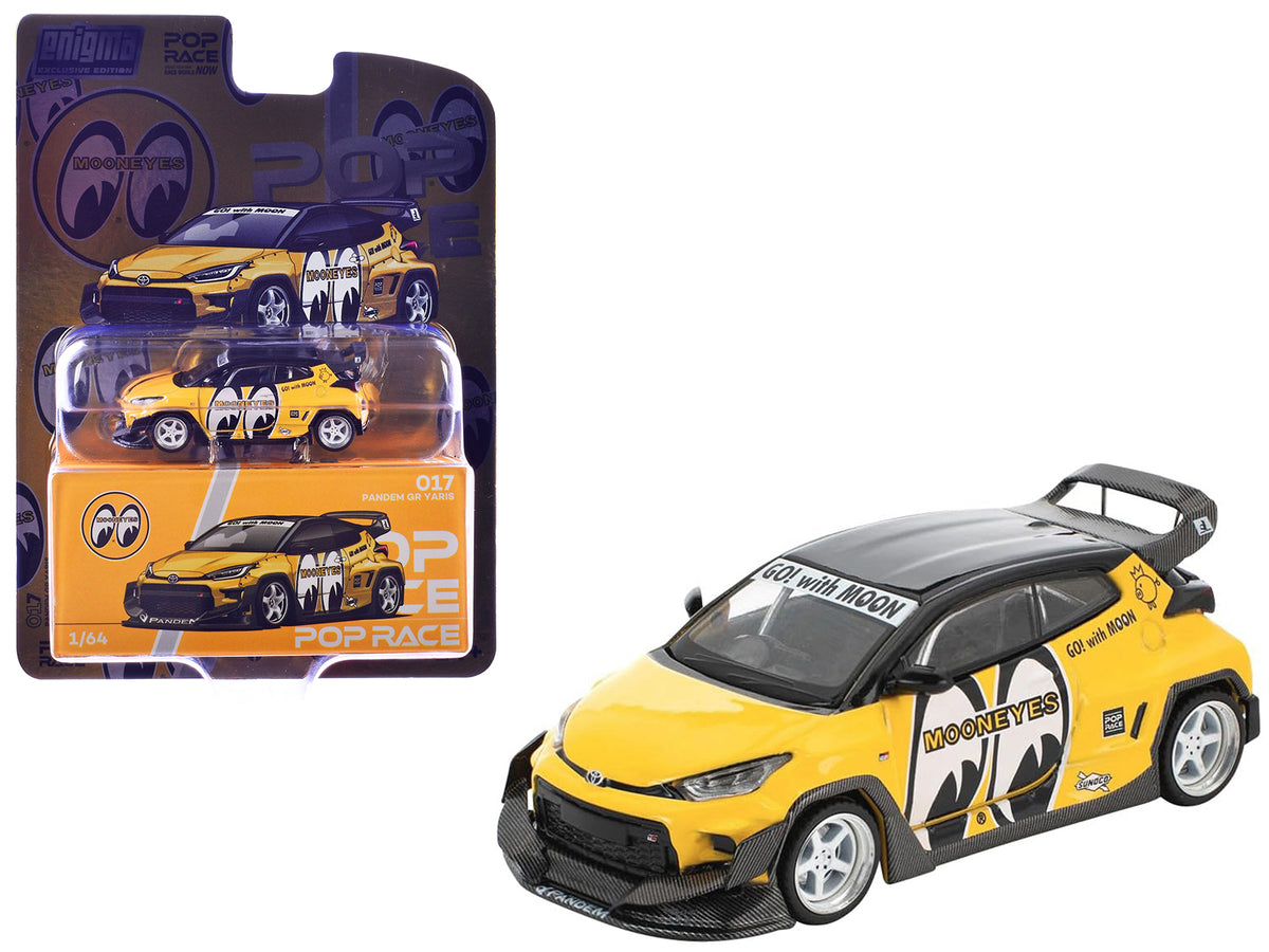 Pandem GR Yaris RHD (Right Hand Drive) 'MoonEyes' Yellow with Black Top and Graphics 'Enigma Exclusive Edition 1/64 Die Cast Model Car by Pop Race